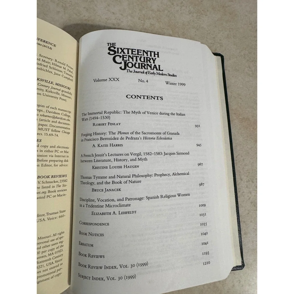 The Sixteenth Century Journal Vol XXX 1999 Early Modern Studies Library Bound